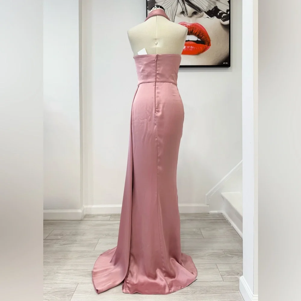 Zuhair Murad Asymmetric Draped Satin Gown Pink Maxi Dress
